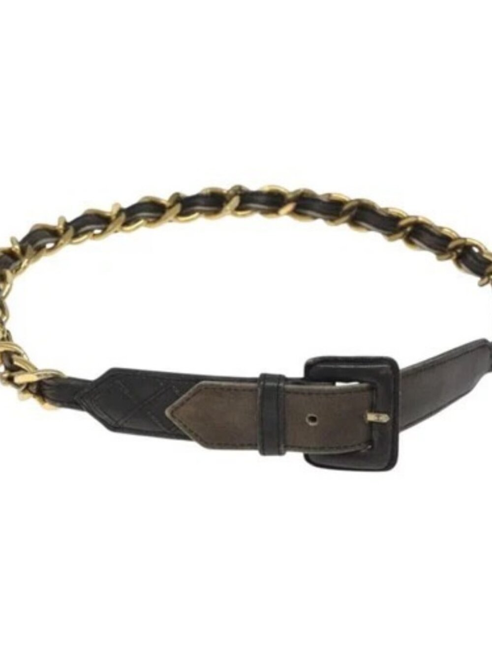 CHANEL Chain Belt metal Lamb Skin Black Gold CC Auth MY480